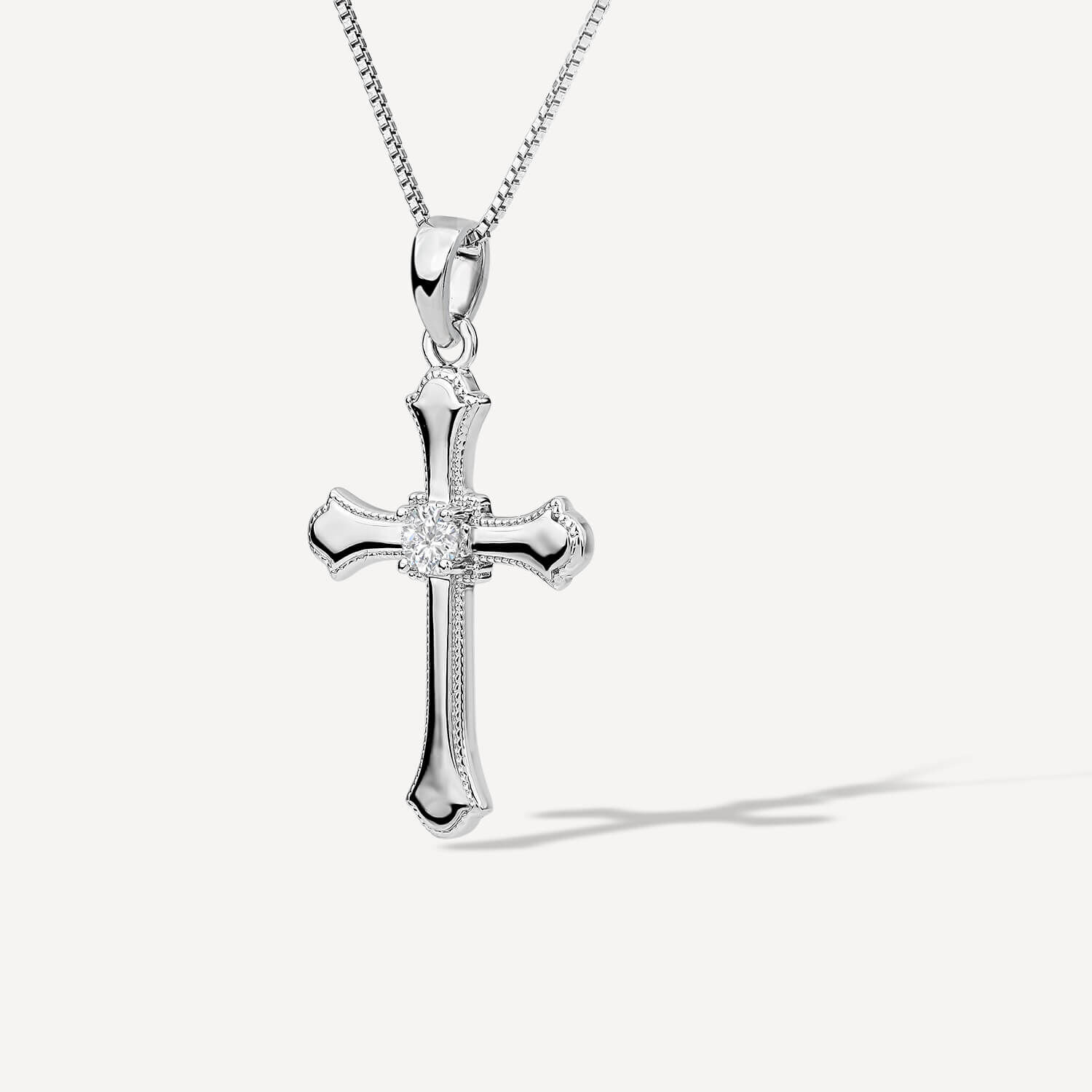14K White Gold Crucifix Cross Charm Pendant with 14K White Gold Rope  Necklace, Diamond Cut Fine Jewelry, Great Gift for Men & Women for Any  Occasion 20